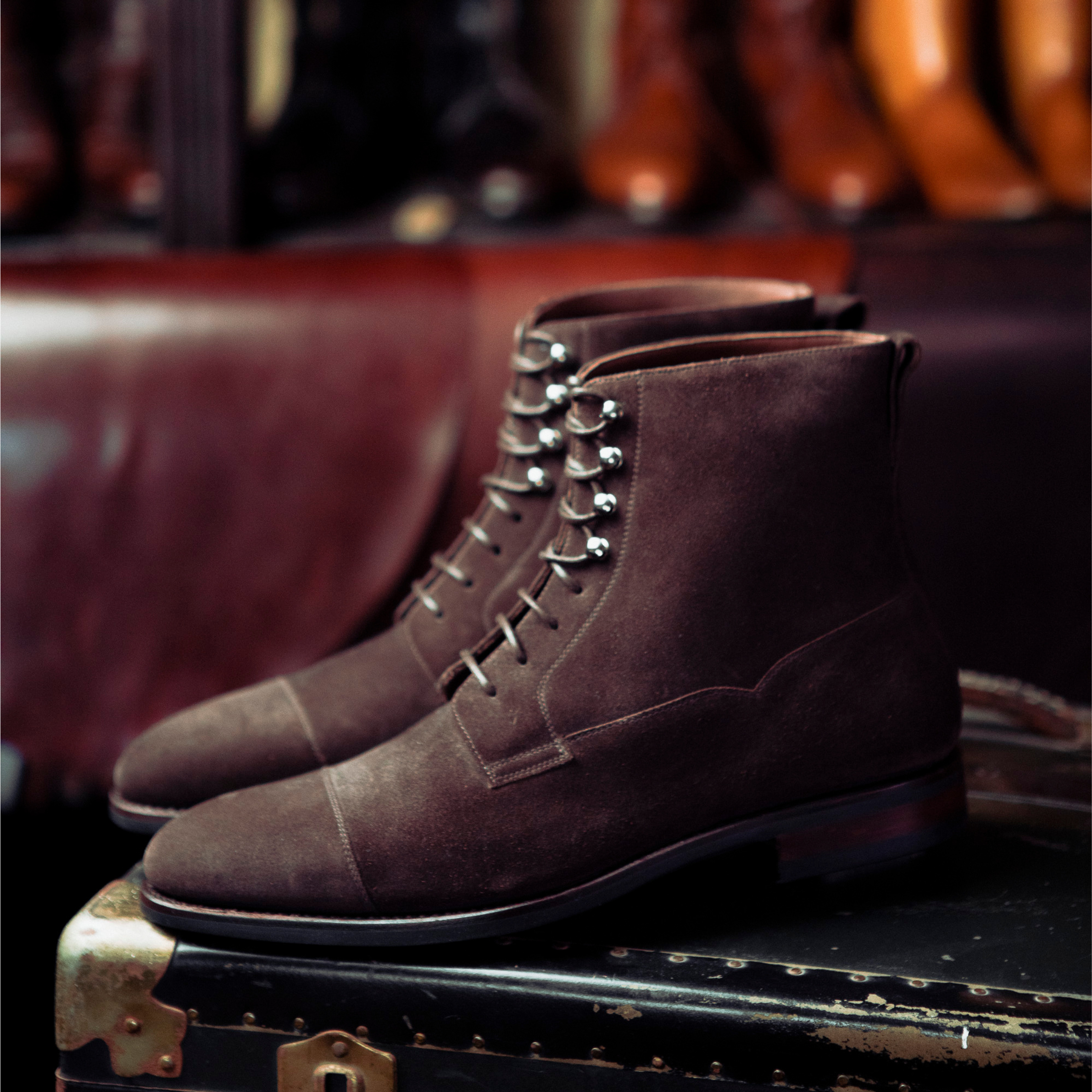 The Hurlingham Derby boot in dark brown suede